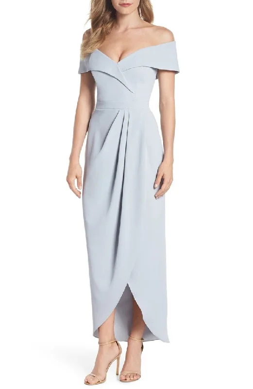 12 - xscape light blue off the shoulder tulip hem midi dress