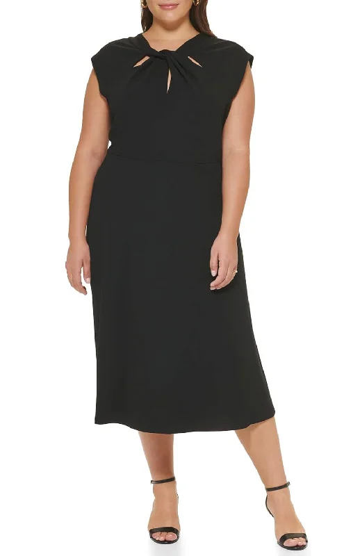 16 - dkny black twisted neck midi dress