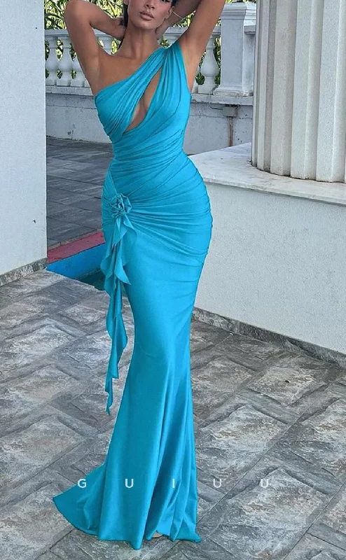 G3652 - Sexy Sheath One Shoulder Cut-Outs Draped Floor-Length Party Gown Prom Dress