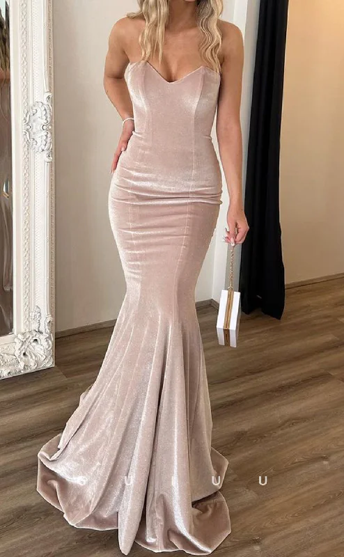 G3719 - Mermaid Strapless Sleeveless Velvet Long Prom Dress with Train