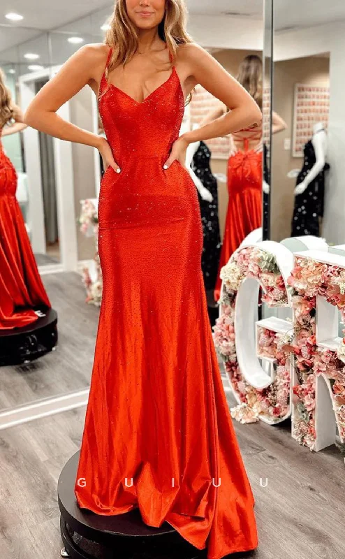 G3788 - Sexy & Hot Trumpet V-Neck Fully Beaded and Draped Evening Party Gown Prom Dress