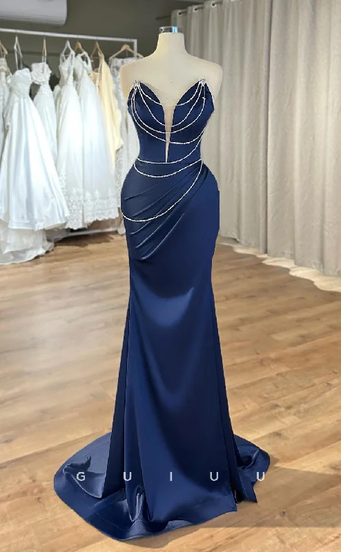 G3890 - Classic & Timeless Sheath V-Neck Beaded and Draped Formal Party Gown Prom Dress with Side Slit