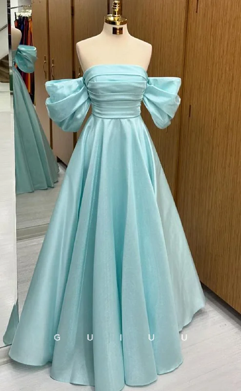 G4206 -  Chic & Modern A-Line Off Shoulder Ruched Pleated Long Prom Dress