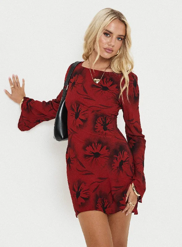 Feyd Long Sleeve Mini Dress Red Floral