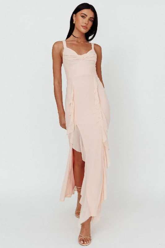 Hollianna Ruffle Trim Split Maxi Dress Champagne