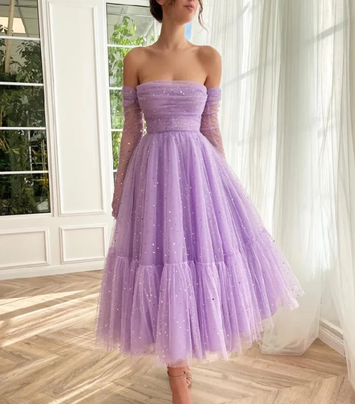 Lilac Starlight Lullaby Midi Prom Dress Women Gown RomanceTulle