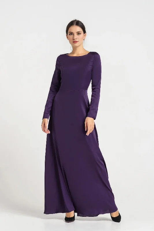 Long Cocktail Dresses Purple Wedding Guest Dress Long Sleeve Maxi Bridesmaid Dress