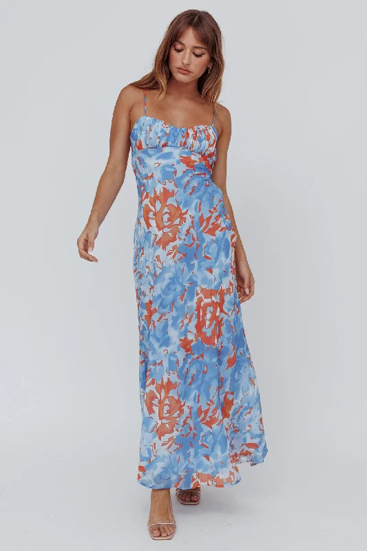 Nerida Twist Back Maxi Dress Abstract Blue