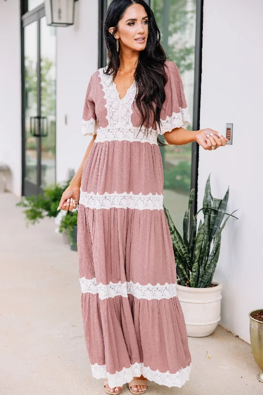 Open Spaces Mauve Pink Lace Maxi Dress