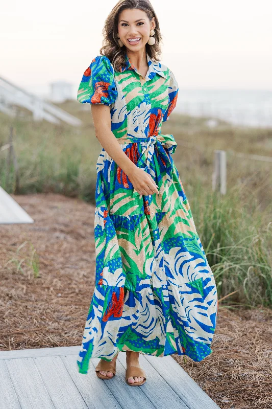 Ready For The Sun Royal Blue Tropical Maxi Dress