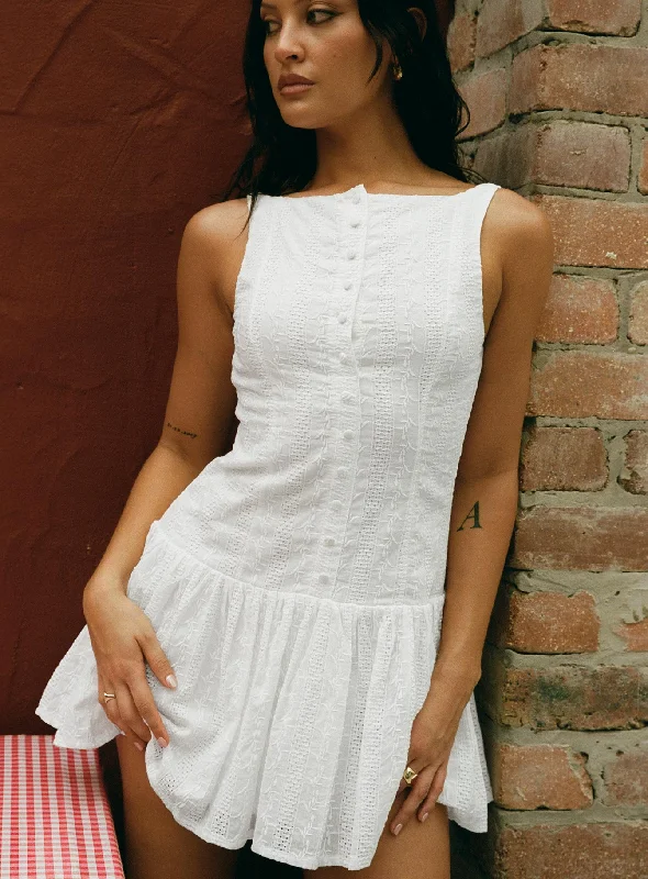 Sweeter Places Embroidered Mini Dress White