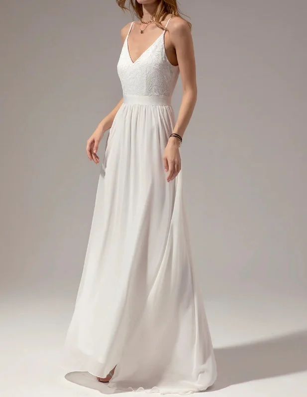 White Long Chiffon Bridesmaid Maxi Dress