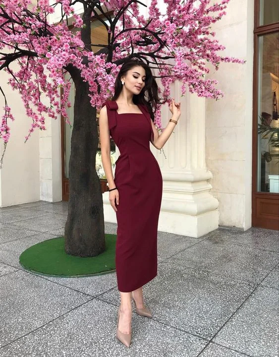 Simple Midi Length Prom Dress Elegant Party Dress cc283