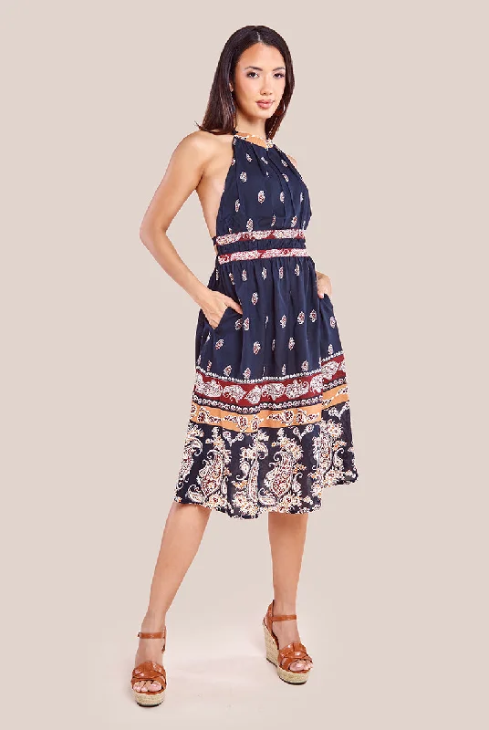 City Goddess Halter Neck Printed Midi Dress