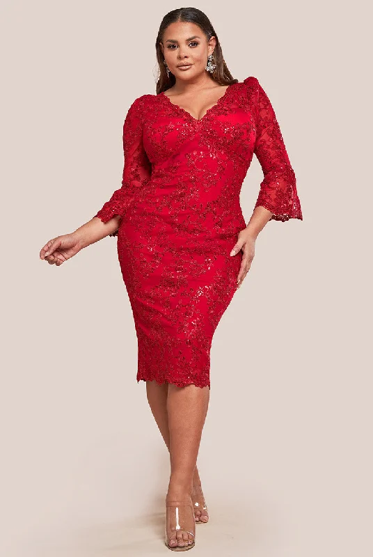 Goddiva Plus Scallop Lace Midi Dress