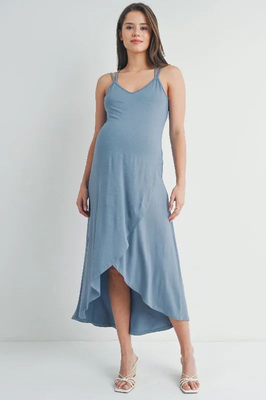 Hi-Lo V Neck Sleeveless Maternity Midi Dress