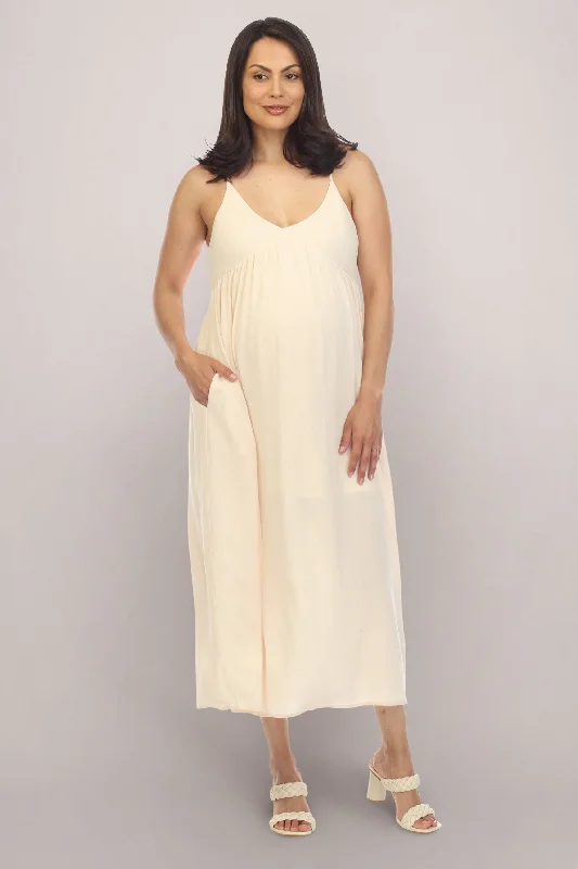 Natural Empire Waist Midi Maternity Dress